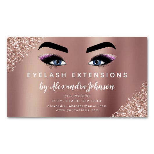 Roos Gold Glitter en Sparkle Eyelash Extension Magnetisch Visitekaartje (Voorkant)