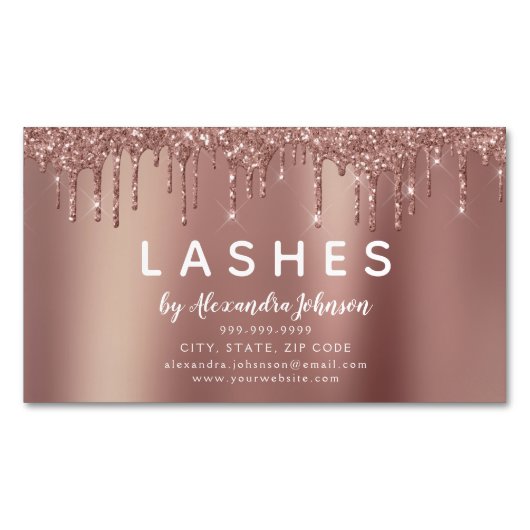 Roos Gold Glitter en Sparkle Eyelash Extension Magnetisch Visitekaartje (Voorkant)
