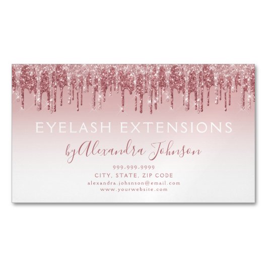 Roos Gold Glitter en Sparkle Eyelash Extension Magnetisch Visitekaartje (Voorkant)