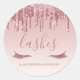 Roos Gold Glitter en Sparkle Eyelash Extension Ronde Sticker