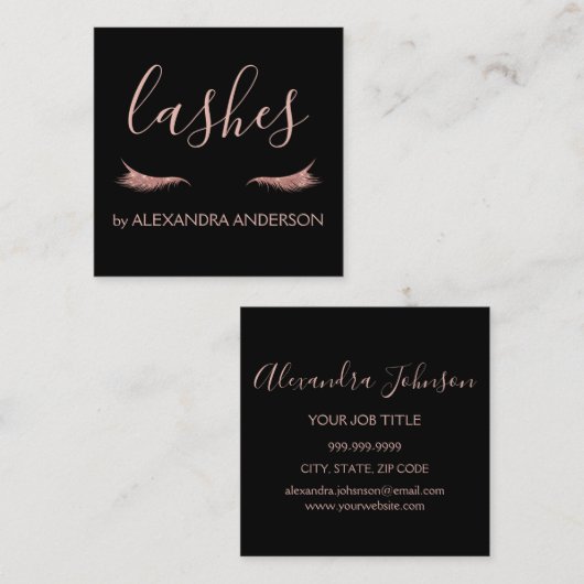 Roos Gold Glitter en Sparkle Eyelash Extension Vierkante Visitekaartje (Voorkant / Achterkant)