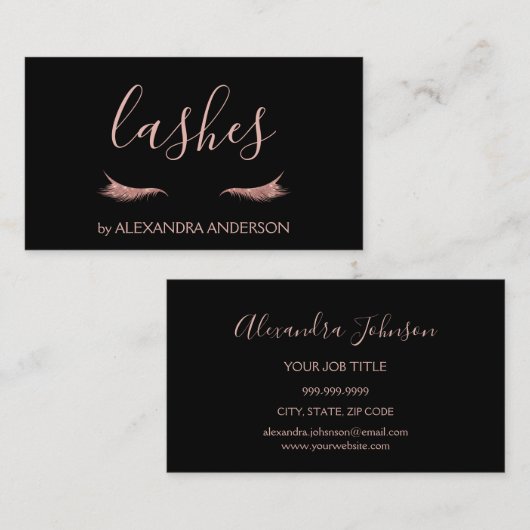 Roos Gold Glitter en Sparkle Eyelash Extension Visitekaartje (Voorkant / Achterkant)