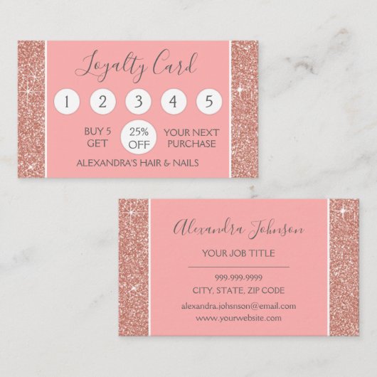 Roos Gold Glitter en Sparkle Girly Loyalty Punch (Voorkant / Achterkant)