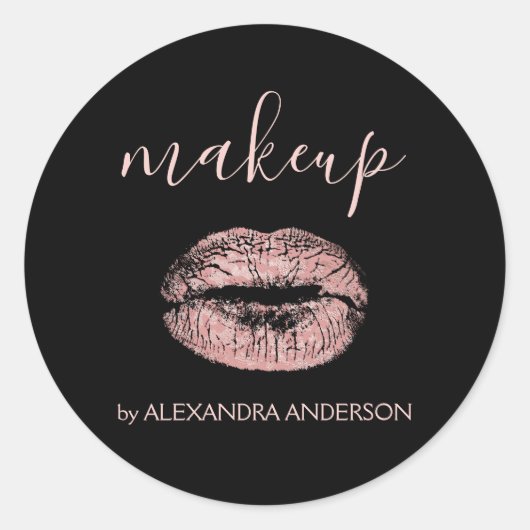 Roos Gold Glitter en Sparkle Lipstick Makeup Ronde Sticker (Voorkant)