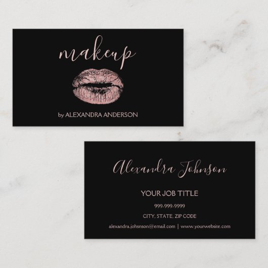 Roos Gold Glitter en Sparkle Lipstick Makeup Visitekaartje (Voorkant / Achterkant)