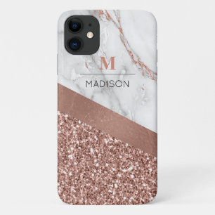 Roos Gold Glitter en Sparkle Marble Monogram Case-Mate iPhone Case