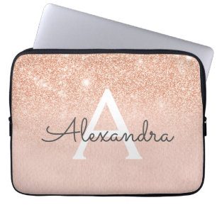 Roos Gold Glitter en Sparkle Monogram Laptop Sleeve