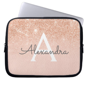 Roos Gold Glitter en Sparkle Monogram Laptop Sleeve