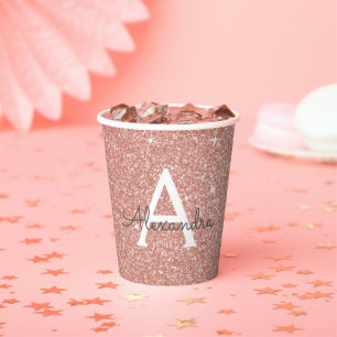 Roos Gold Glitter en Sparkle Monogram Paper Cups Papieren Bekers