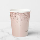 Roos Gold Glitter en Sparkle Monogram Paper Cups Papieren Bekers (Rechts)