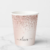 Roos Gold Glitter en Sparkle Monogram Paper Cups Papieren Bekers (Voorkant)