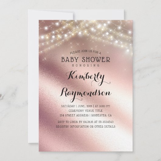 Roos Gold Glitter en Sring Lights Baby shower Kaart (Voorkant)