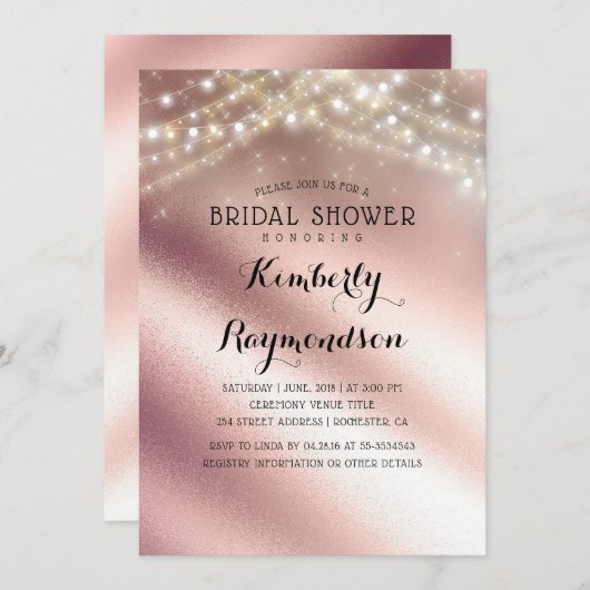 Roos Gold Glitter en Sring Lights Vrijgezellenfees Kaart (Voorkant / Achterkant)