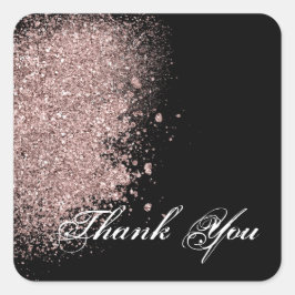 Roos Gold Glitter en Zwart Dank je Vierkante Sticker