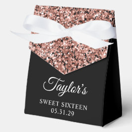 Roos Gold Glitter en Zwart Sweet Sixteen Bedankdoosjes