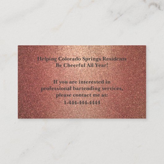 Roos Gold Glitter Event Bartender Visitekaartje (Achterkant)