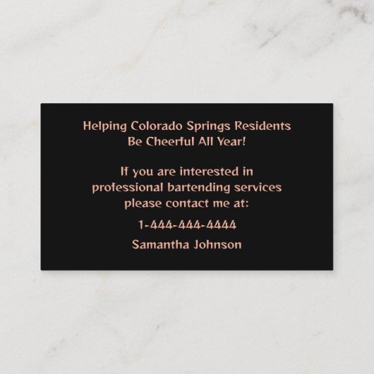 Roos Gold Glitter Event Bartender Visitekaartje (Achterkant)