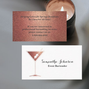 Roos Gold Glitter Event Bartender Visitekaartje