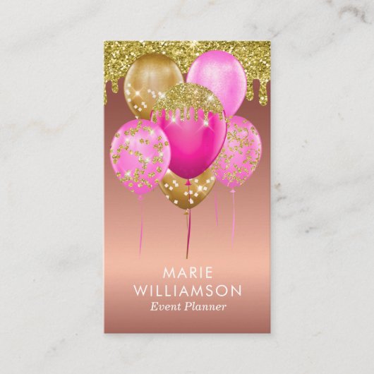 Roos Gold Glitter Event Planner ballonartiest Visitekaartje (Voorkant)