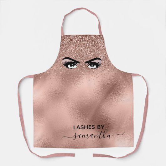 Roos Gold Glitter Eye Eyelash Handgeschreven Monog Schort (Voorkant)