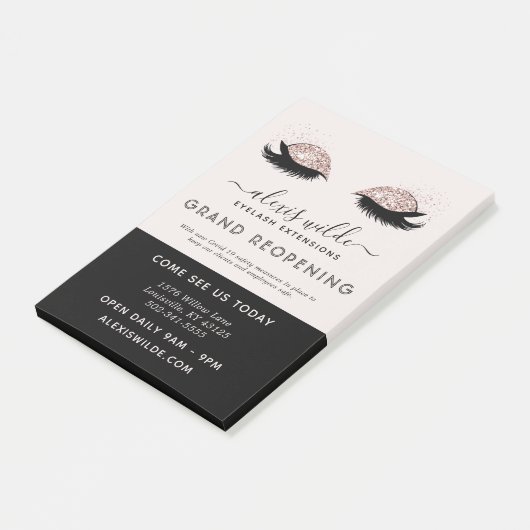 Roos Gold Glitter Eyelashes Grand Opening Salon Post-it® Notes (Schuin)
