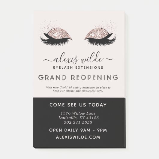 Roos Gold Glitter Eyelashes Grand Opening Salon Post-it® Notes (Voorkant)
