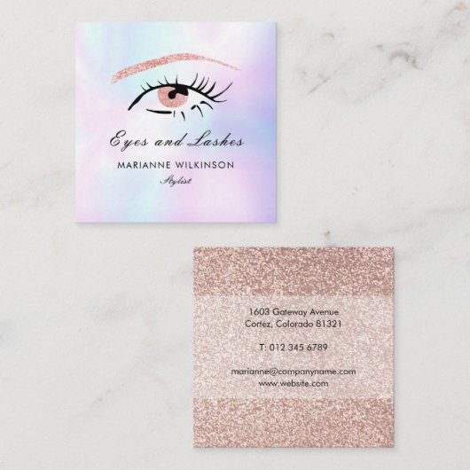 Roos Gold Glitter Eyes and Lashes Iridescent Vierkante Visitekaartje (Voorkant / Achterkant)