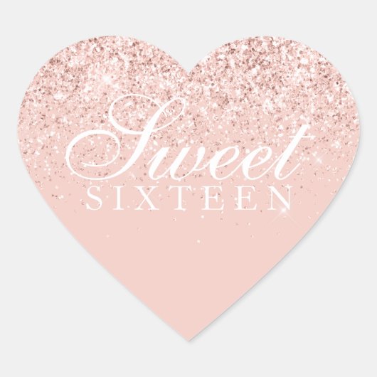 Roos Gold Glitter Fab Sweet Sixteen Hart Sticker (Voorkant)