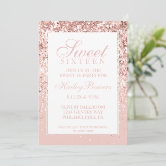 Roos Gold Glitter Fab Sweet Sixteen Kaart (Staand voorkant)