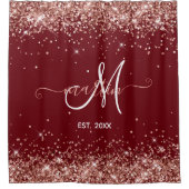 Roos Gold Glitter Family Monogram Bourgogne Douchegordijn (Voorkant)