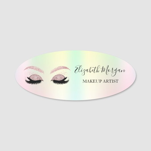 Roos Gold Glitter Faux Lashes Holographic Naamplaatje (Voorkant)