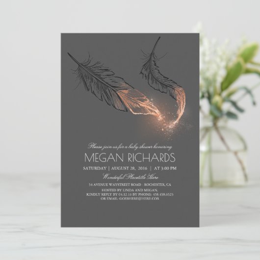 Roos Gold Glitter Feathers Elegant Baby shower Kaart (Staand voorkant)