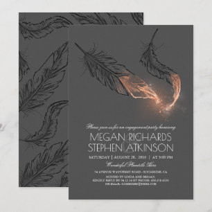 Roos Gold Glitter Feathers Engagement Party Kaart
