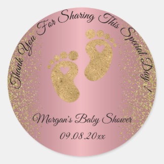 Roos Gold Glitter Feet Baby shower Favor Dank je Ronde Sticker