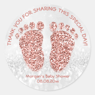 Roos Gold Glitter Feet Baby shower Favor Hartelijk Ronde Sticker