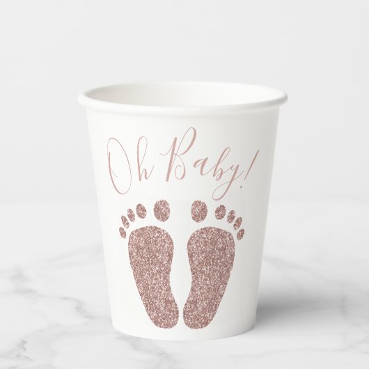 Roos Gold Glitter Feet Baby shower Papieren Bekers (Voorkant)
