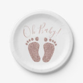 Roos Gold Glitter Feet Baby shower Papieren Bordje (Voorkant)