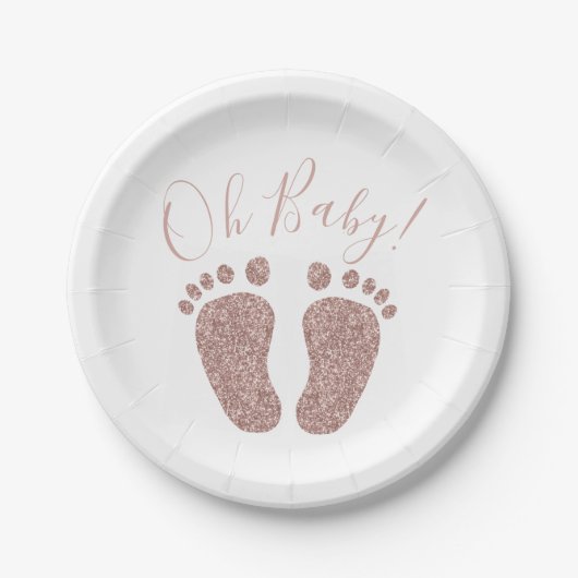 Roos Gold Glitter Feet Baby shower Papieren Bordje (Voorkant)