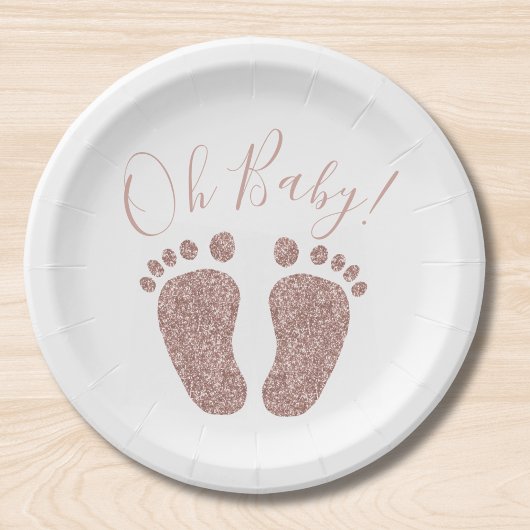Roos Gold Glitter Feet Baby shower Papieren Bordje