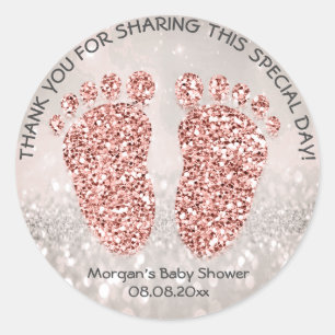 Roos Gold Glitter Feit Baby shower Favor 1 Ronde Sticker