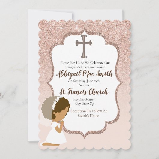 Roos Gold Glitter First Community Invitation Kaart (Voorkant)