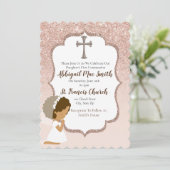 Roos Gold Glitter First Community Invitation Kaart (Staand voorkant)