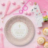 Roos Gold Glitter First Heilige Communie Papieren Bordje (Feest)