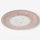 Roos Gold Glitter First Heilige Communie Papieren Bordje (Gekanteld)