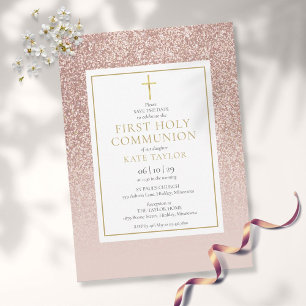 Roos Gold Glitter First Heilige Communie Save The Date