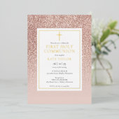 Roos Gold Glitter First Heilige Communist Gold Folie Uitnodiging (Staand Voorkant)