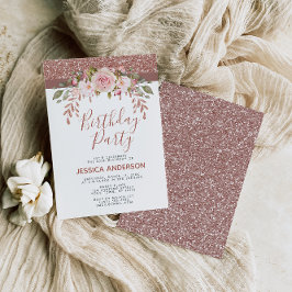 Roos Gold Glitter Floral Birthday Party Kaart