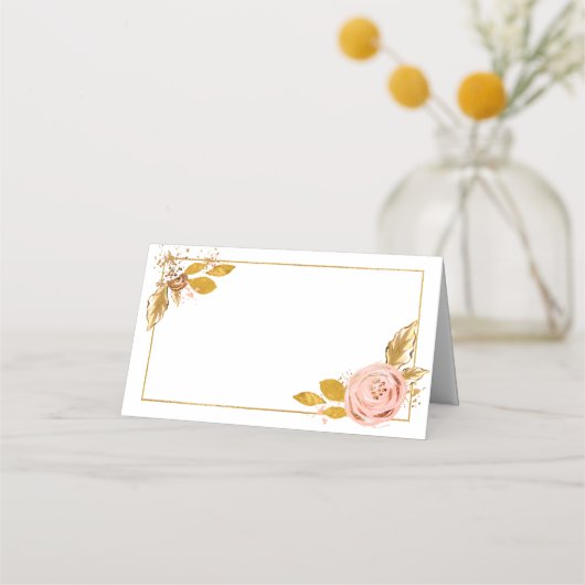 Roos Gold Glitter Floral bruiloft Plaatskaartje (Voorkant)