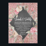 Roos Gold Glitter Floral Chalkboard Brunch Bubble Kaart<br><div class="desc">De achtergrond is bedekt met een afbeelding dat een licht roos goudglitteroppervlak weergeeft. Over de spleetjes is een waterverf floreel lijst met een diamantvormige chalkboard-textured overlay voor het maken van je details. "Brunch & Bubble" is een afbeelding die is gemaakt met een modern handschrift. Voeg uw persoonlijke gegevens toe aan...</div>