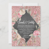 Roos Gold Glitter Floral Chalkboard Brunch Bubbly Kaart (Voorkant)